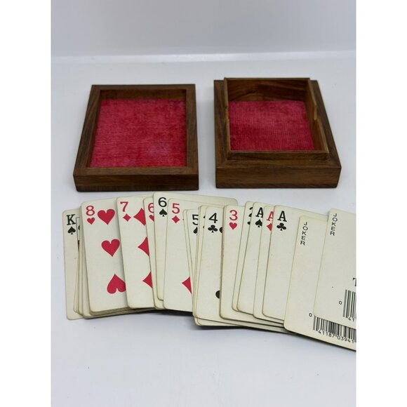 VTG 60s HandCarved Wooden Playing Card Box HandPainted Fish Design Deck of Cards - Picture 7 of 10